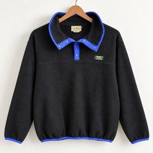 Vintage L.L.Bean Snap-T Fleece Freeport Maine Pullover Men L Black Blue Made USA